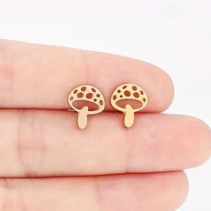 Cute Small Gold Mushroom Stainless Steel Mushroomcore Folklore Stud Earrings NEW